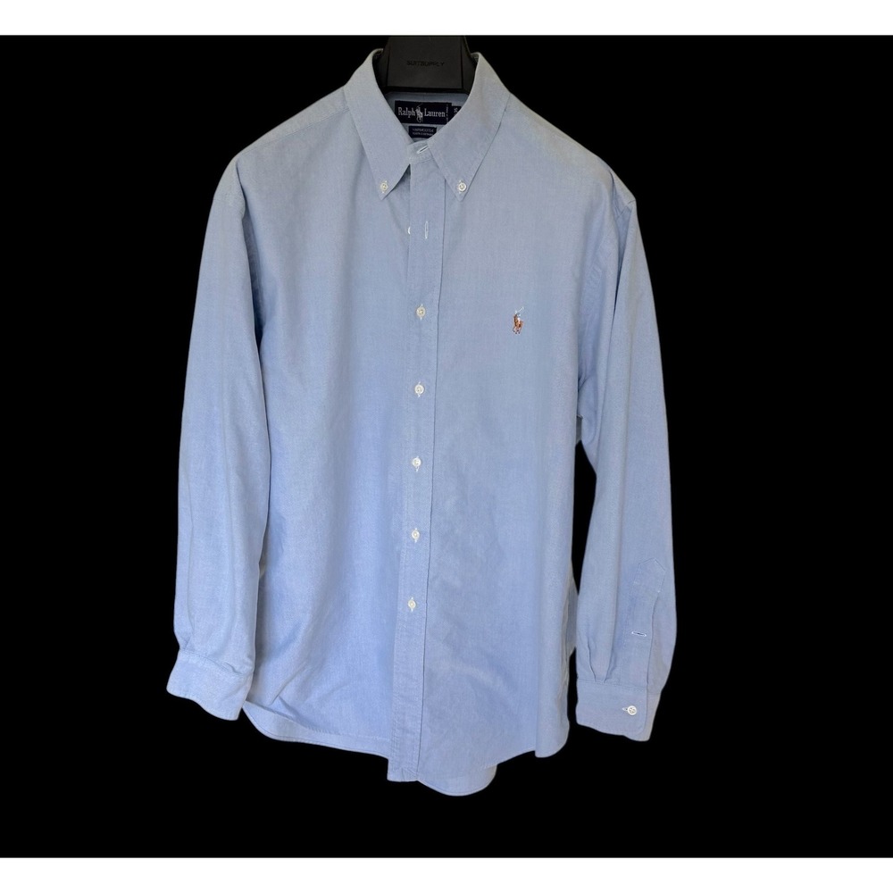 80's Ralph Lauren Yarmouth Blue Oxford Shirt 17 35 Button Down Long Sleeve